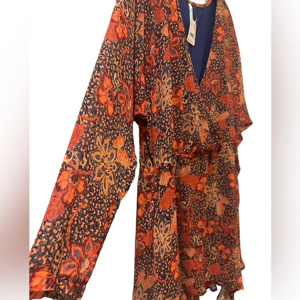 Free People Teegan Floral Faux Wrap Long Sleeve Mini Dress Size S NEW with Tag